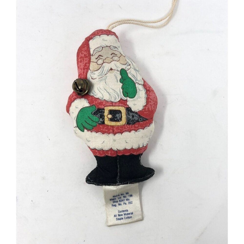 Vintage Hallmark Santa Claus Hanging Ornament Bell Red White Staple Cotton
